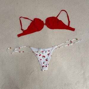 aerie White Cherry-Print Bikini Bottoms & top set
